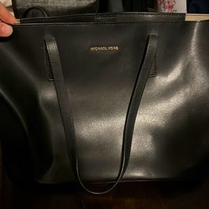 Michael Kors black leather black computer size bag purse with gold letter